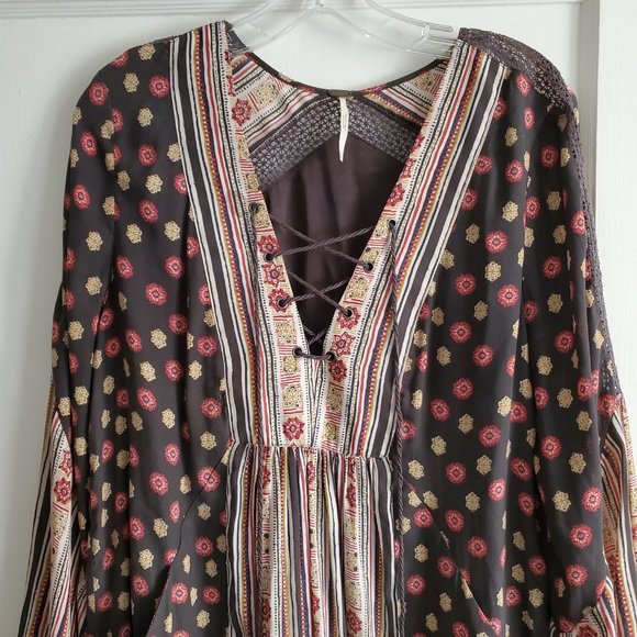Free People Rain or Shine Boho Long Sleeve Dress in Black Size M - Picture 9 of 16